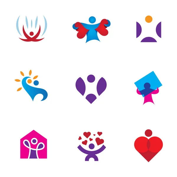 Share love emotion heart shape environmental awareness logo icon set