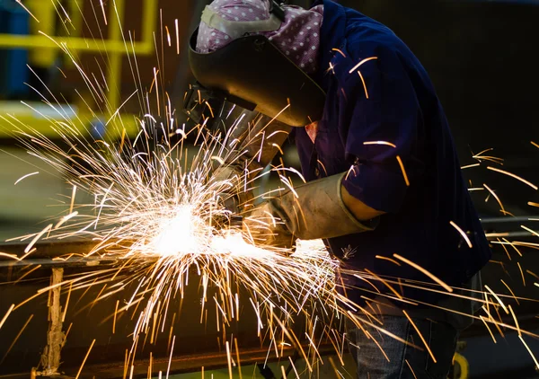 Electric wheel grinding on steel structure