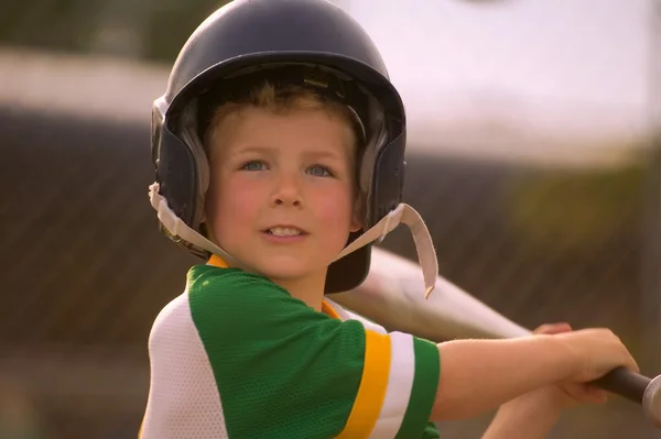 Portrait Of Little By Playing Baseball