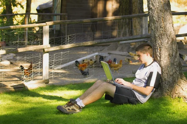 Teen Working On Computer Outside