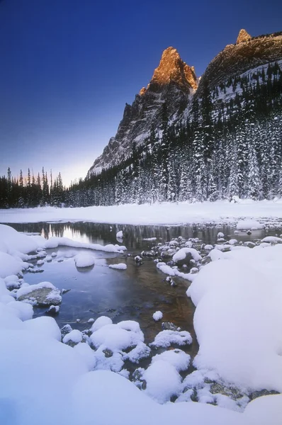 Snow Covered River And Mountainous Landscape, Yoho National Park, Golden, British Columbia, Canada