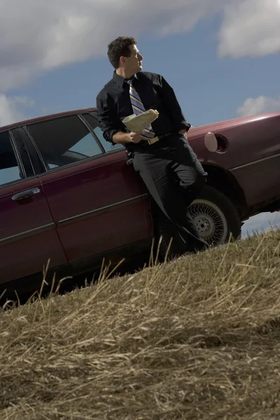 Stranded Man Standing By Car