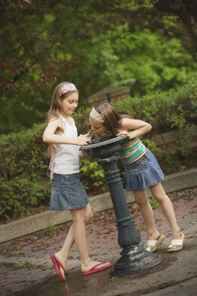 Two Girls At A Drinking Fountain