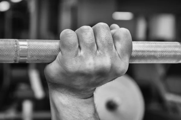 Hand holding barbell