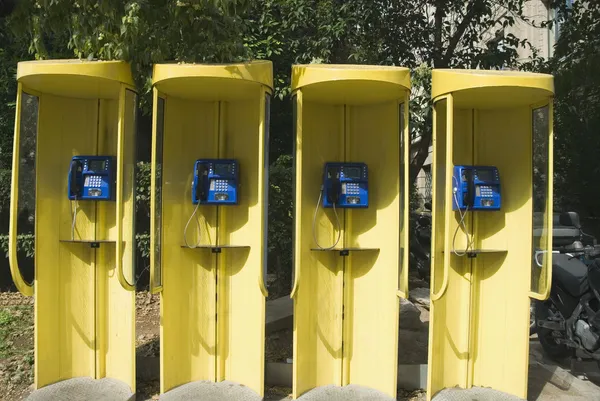 Telephone booths in a row