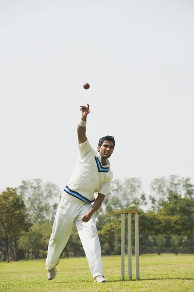 Cricket bowler in action