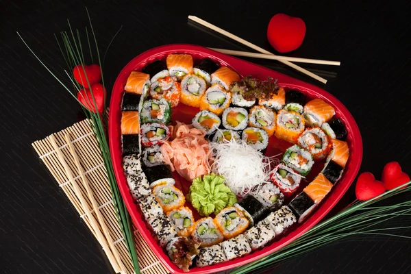 Delicious sushi. Big sushi set for few persons.