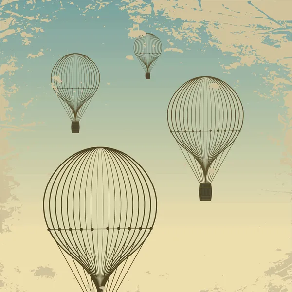 Retro hot air balloon sky background old paper texture.