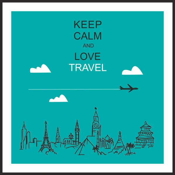 Travel and tourism background . Drawn hands world attractions and slogan \