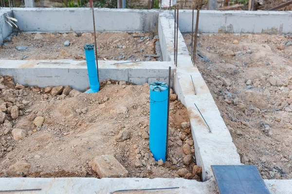 Foundation with pipe for house building