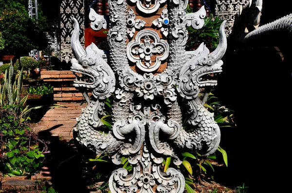 Chiang Mai, Thailand: Carved Double Dragons at Wat Lok Molee