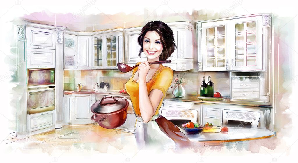 Женщина на кухне рисунок Женщина на кухне рисунок