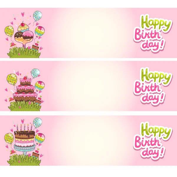 Happy Birthday card background with cakes and ice cream