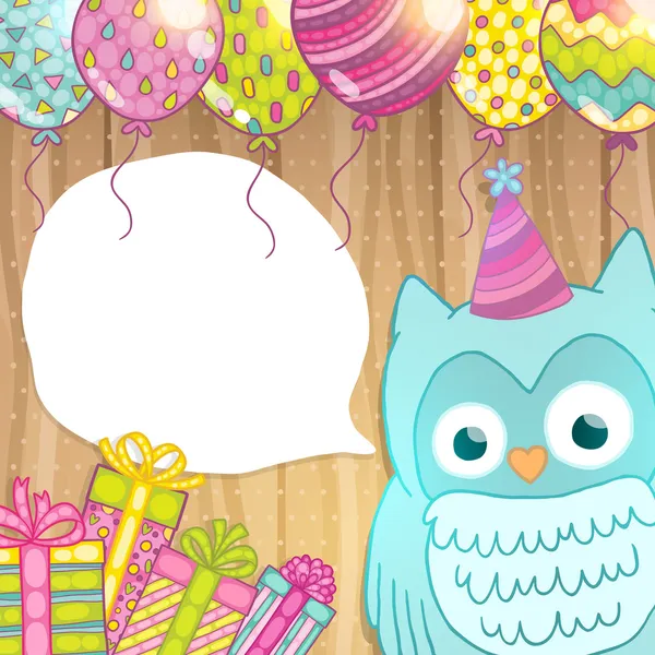 Happy Birthday card background with cute cartoon owl