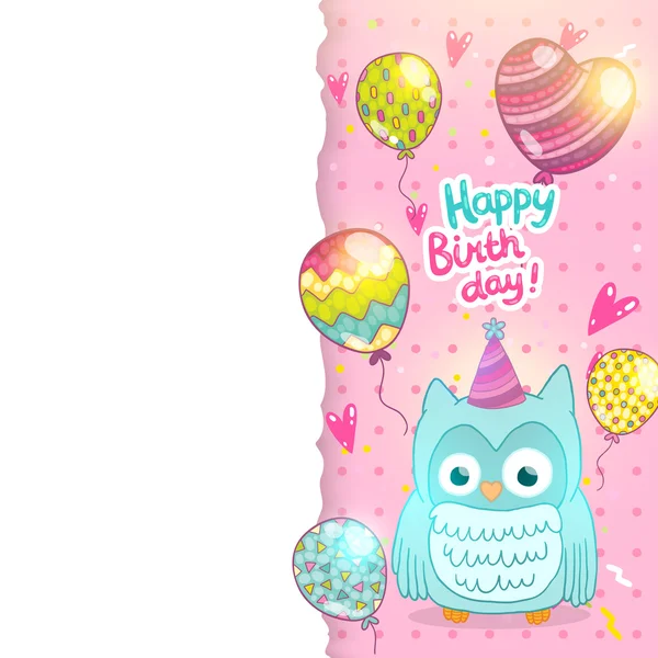Happy Birthday card background with cute cartoon owl