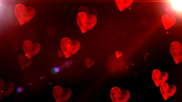 Glowing hearts bokeh, cool abstract hexagons, vibrant background