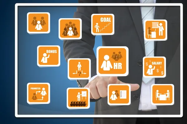 Businessman pointing human resource icon for business concept