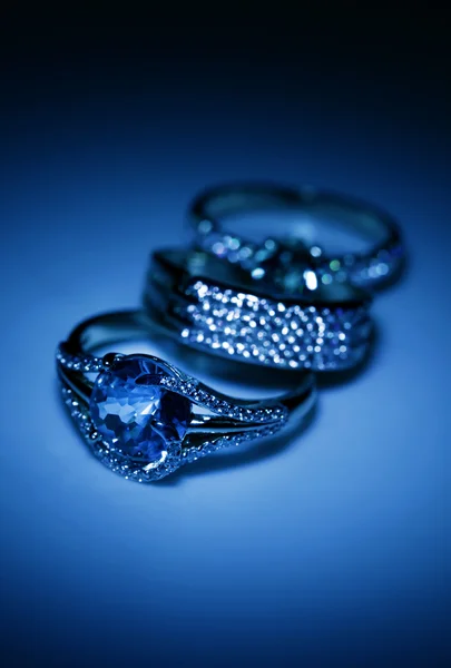 Jewelry accessories rings in blue light