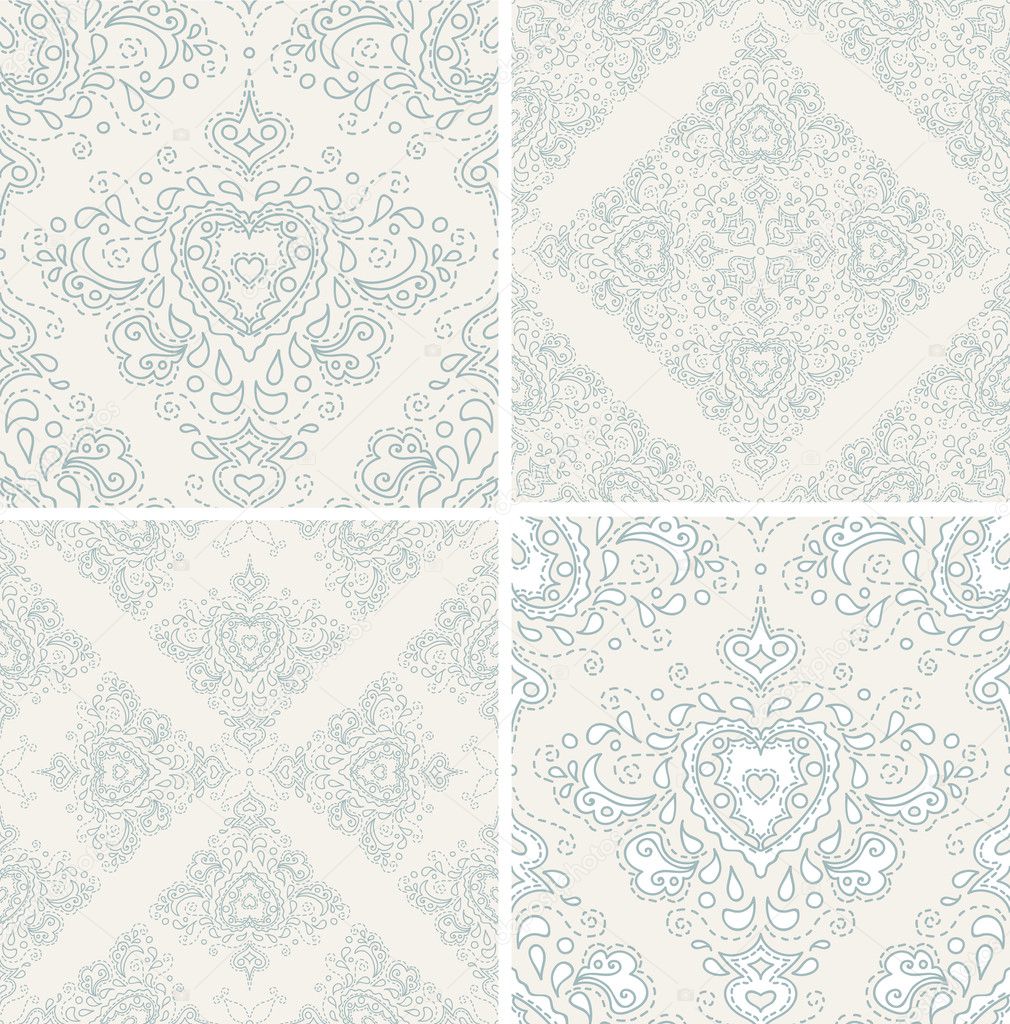 Damask lace seamless patterns set. — Vector stock © DreamingLucy 32967123