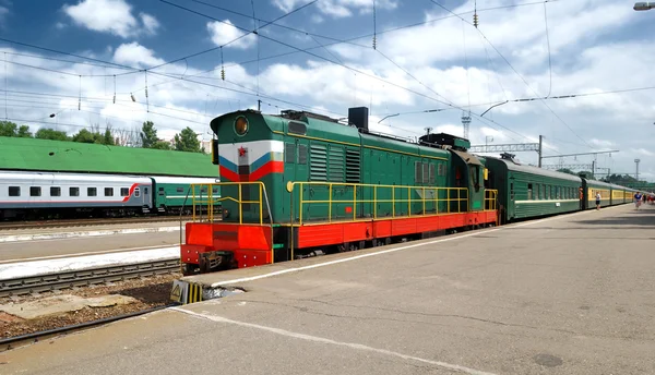 Train at the station in bridght sunny day in Russia