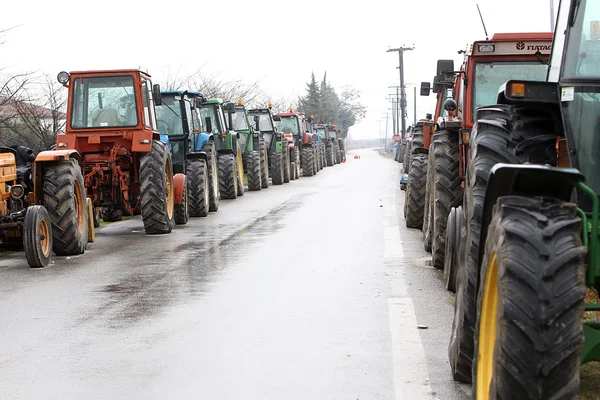 Protest by farmers with their tractors