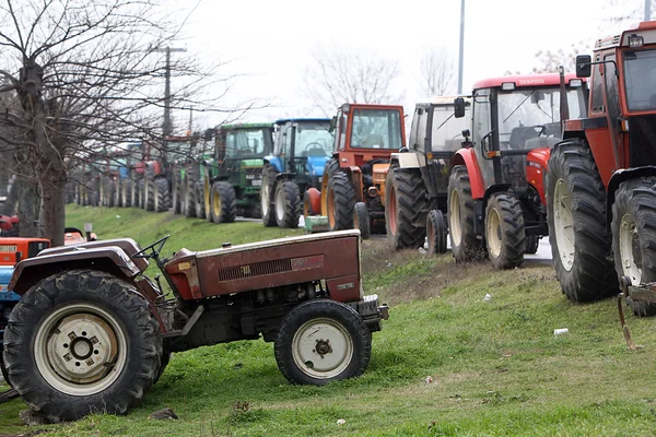 Protest by farmers with their tractors