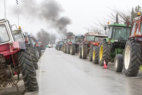 Protest by farmers with their tractors