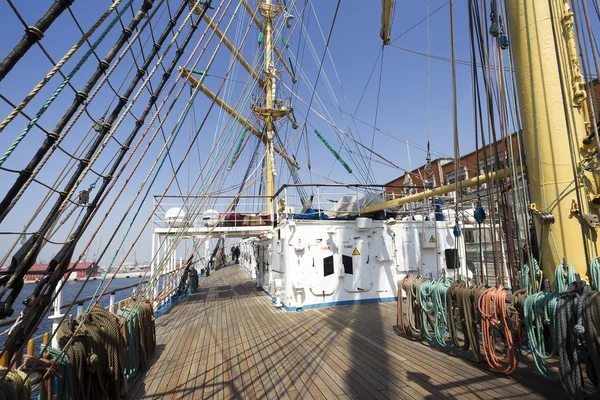 Russian sailing boat \'Mir\' docks in Greece