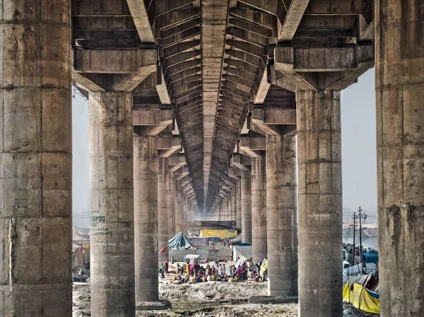 The main bridge crossing the massive Khumb Mela 2013 festival in Allahabad, India.