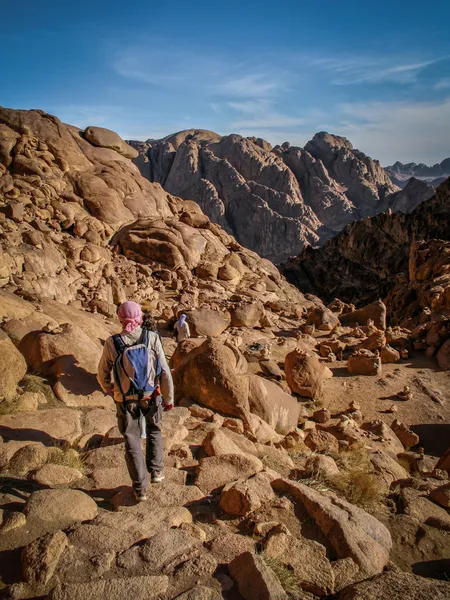 Hikers Walking Down Sacred Mount Sinai in Egypt