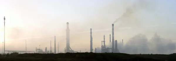 Panorama of a refinery at dawn