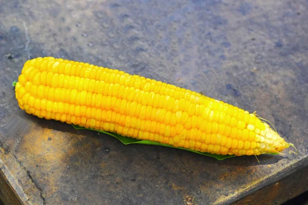 Sweet corn put on a brown background.