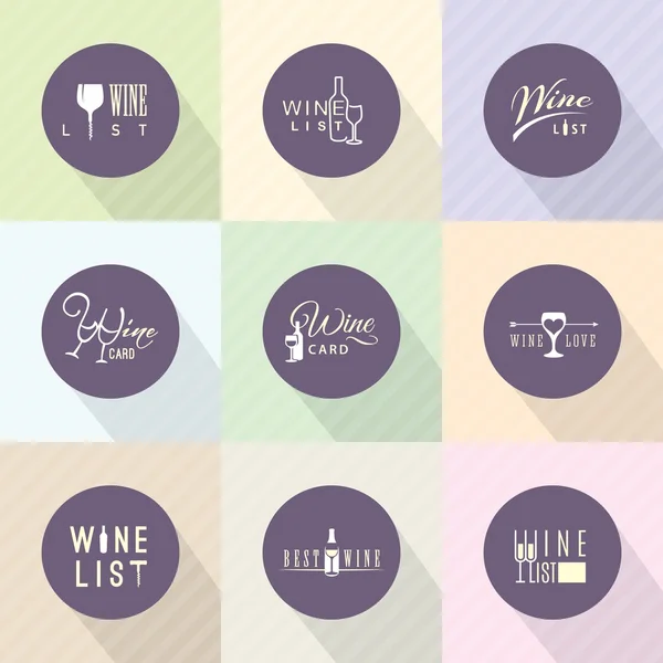 Set of vector flat design wine icons for food and drink