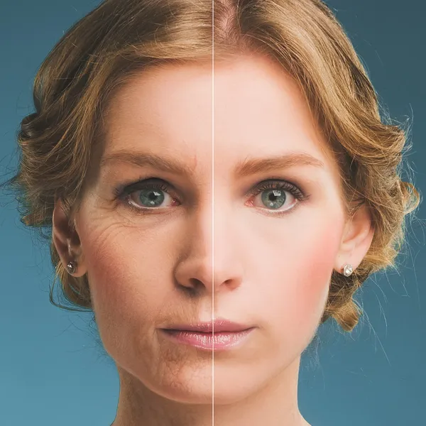 Portrait of a woman before and after botox.