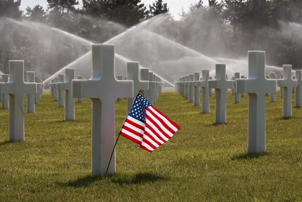 American flag on omaha beach cemetery