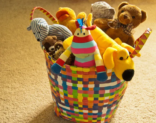 Basket of Plush Animal Toys