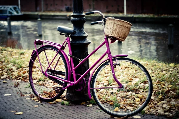Vintage bike with basket in Amsterdam