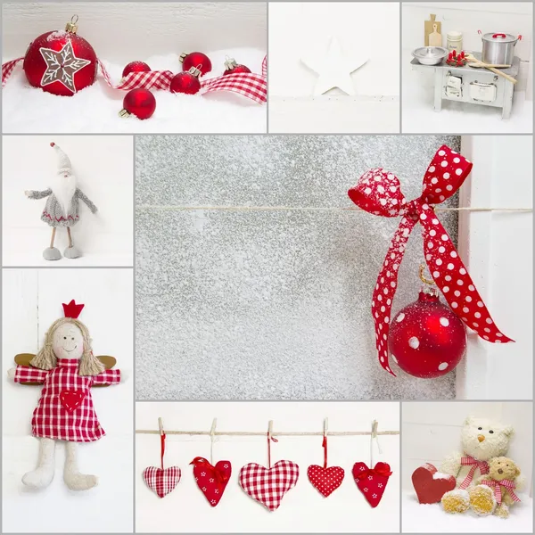 Collage of red and white christmas decoration