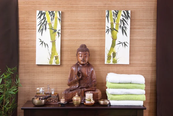Traditional decoration in a spa massage in thailand with buddha