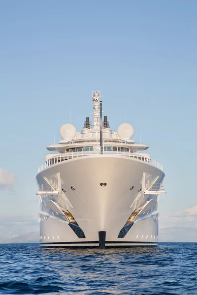 Gigantic big and large luxury mega or super motor yacht on the o