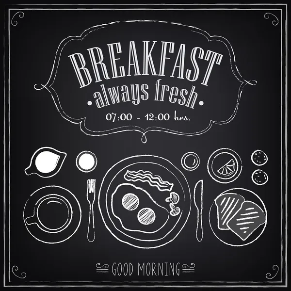 Vintage Poster. Breakfast menu. Fried eggs, coffee. Freehand drawing. Set of sketches