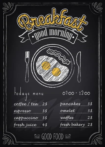 Vintage Poster. Breakfast menu. Fried eggs, beacon. Freehand drawing