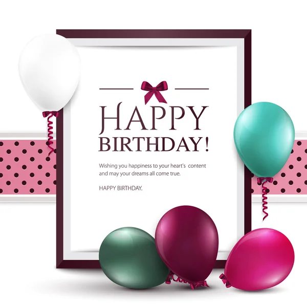 Vector birthday card with balloons and frame.