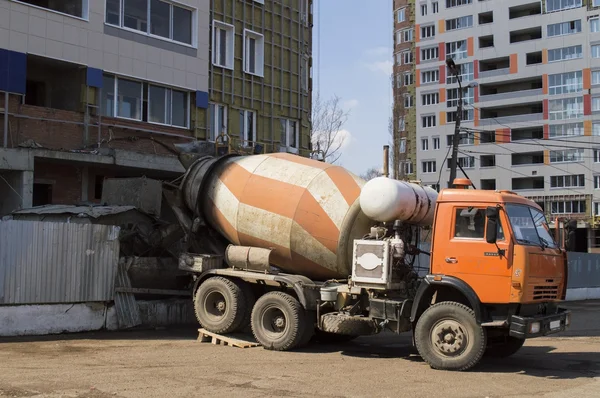 Ready-mix truck on building