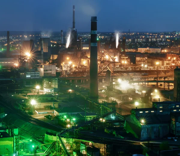 Panorama of night view of industrial metallurgical plant