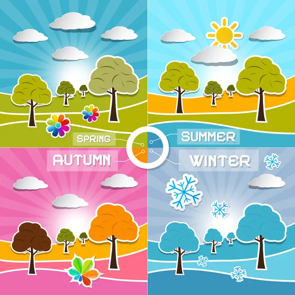 Four Seasons Landscape Backgrounds Vector Illustration