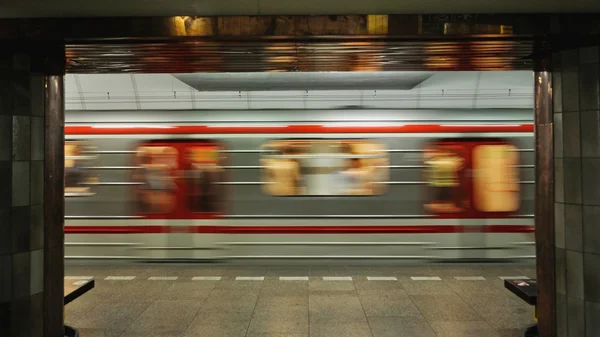 Fast moving subway train with motion blur