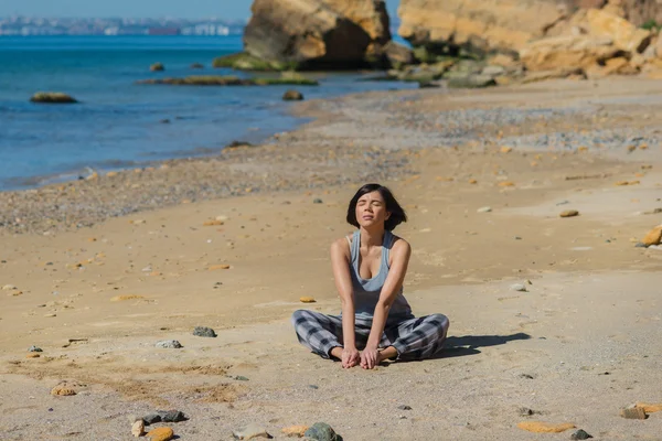 Woman has morning gymnastic