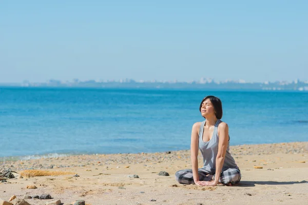 Woman has morning gymnastic