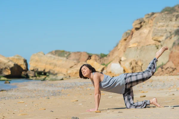 Woman has morning gymnastic